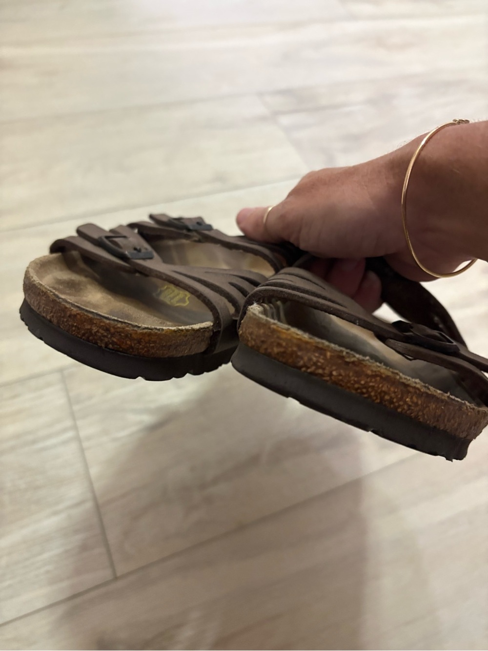 Birkenstock Sandals Brown Multi-Strap Buckle Slides - Picture 2 of 6